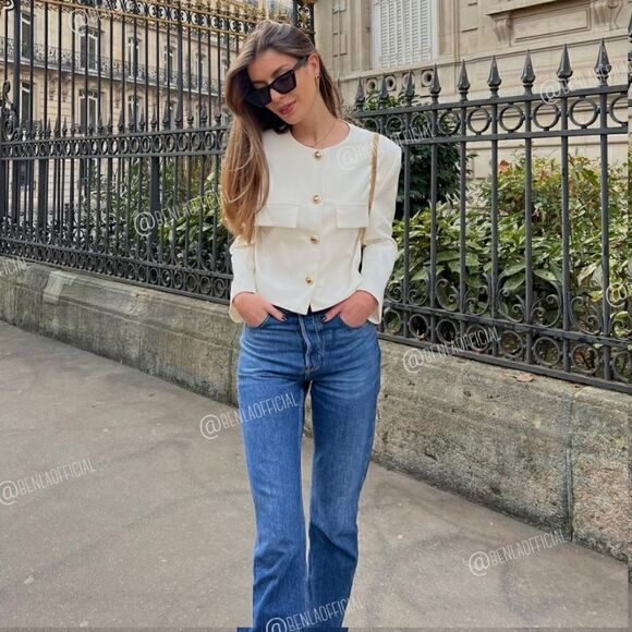 ZARA GOLD BUTTON CROPPED BLAZER - Picture 9 of 15